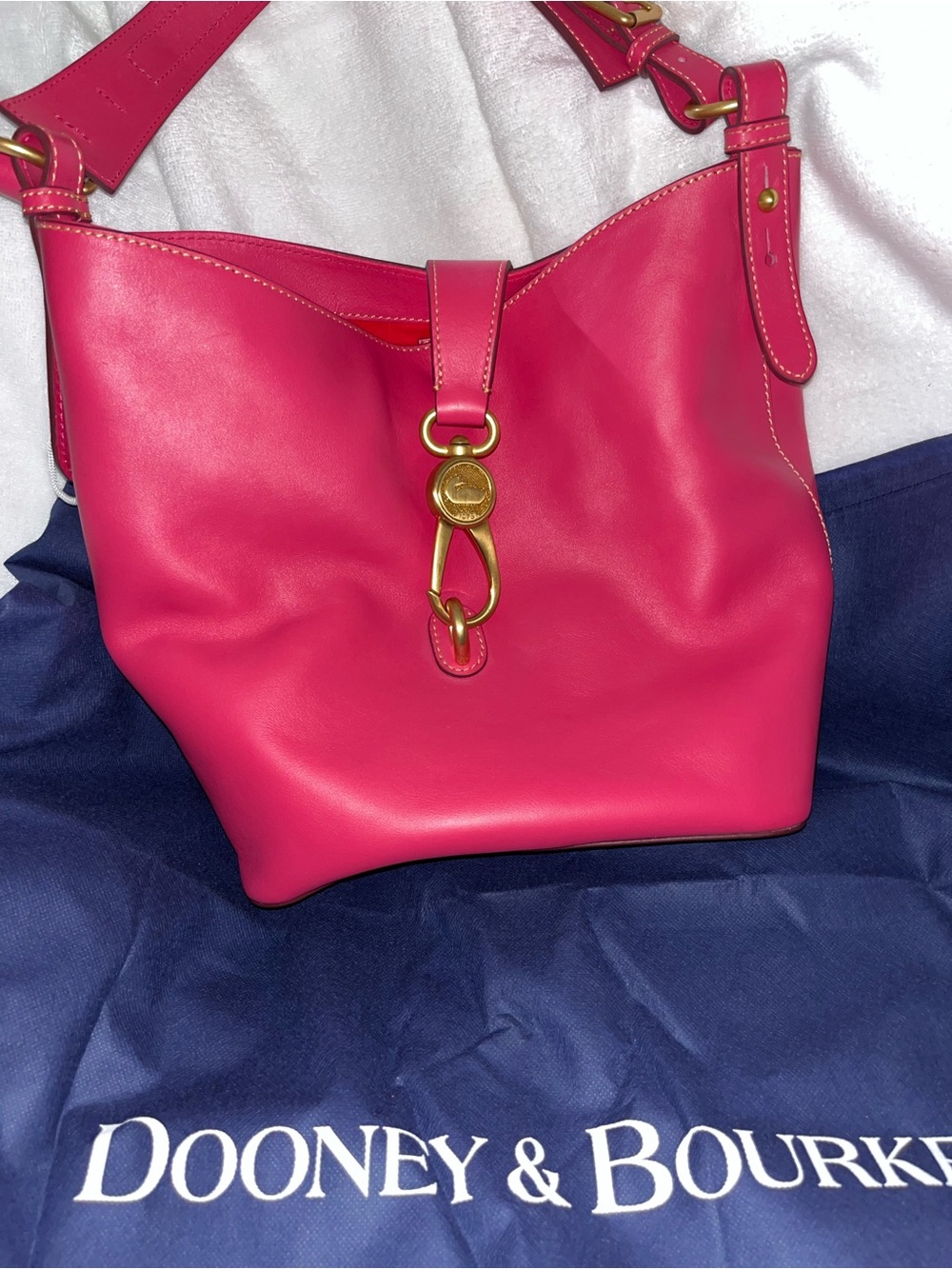 Dooney & Bourke Florentine Leather Logo Lock Hobo - Fuchsia - Pristine